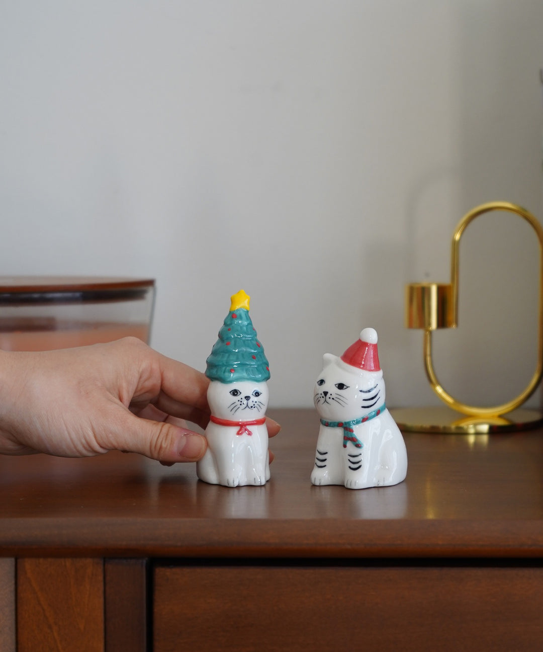ねこのクリスマス オブジェ ペアセット｜磁器製 猫の置物 クリスマス