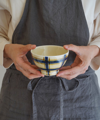 茶碗　色格子 青