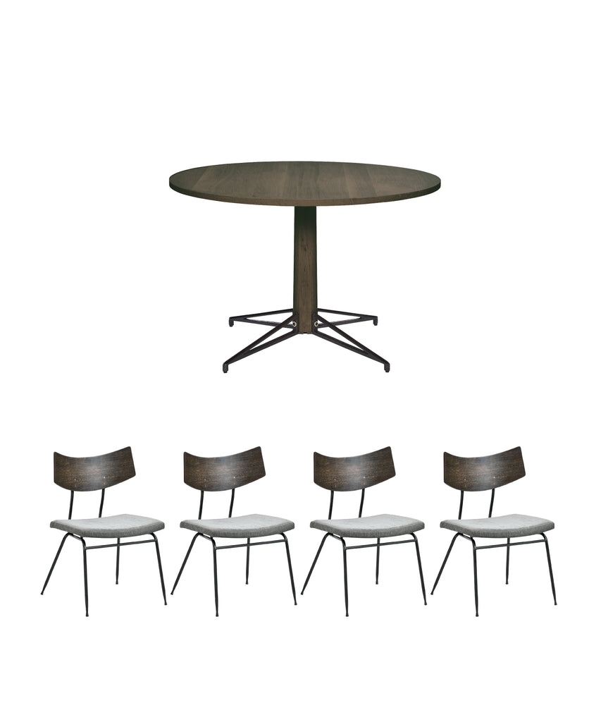 BISTRO ラウンドテーブルセット｜シックなSEARED OAK天板＆チェア4脚