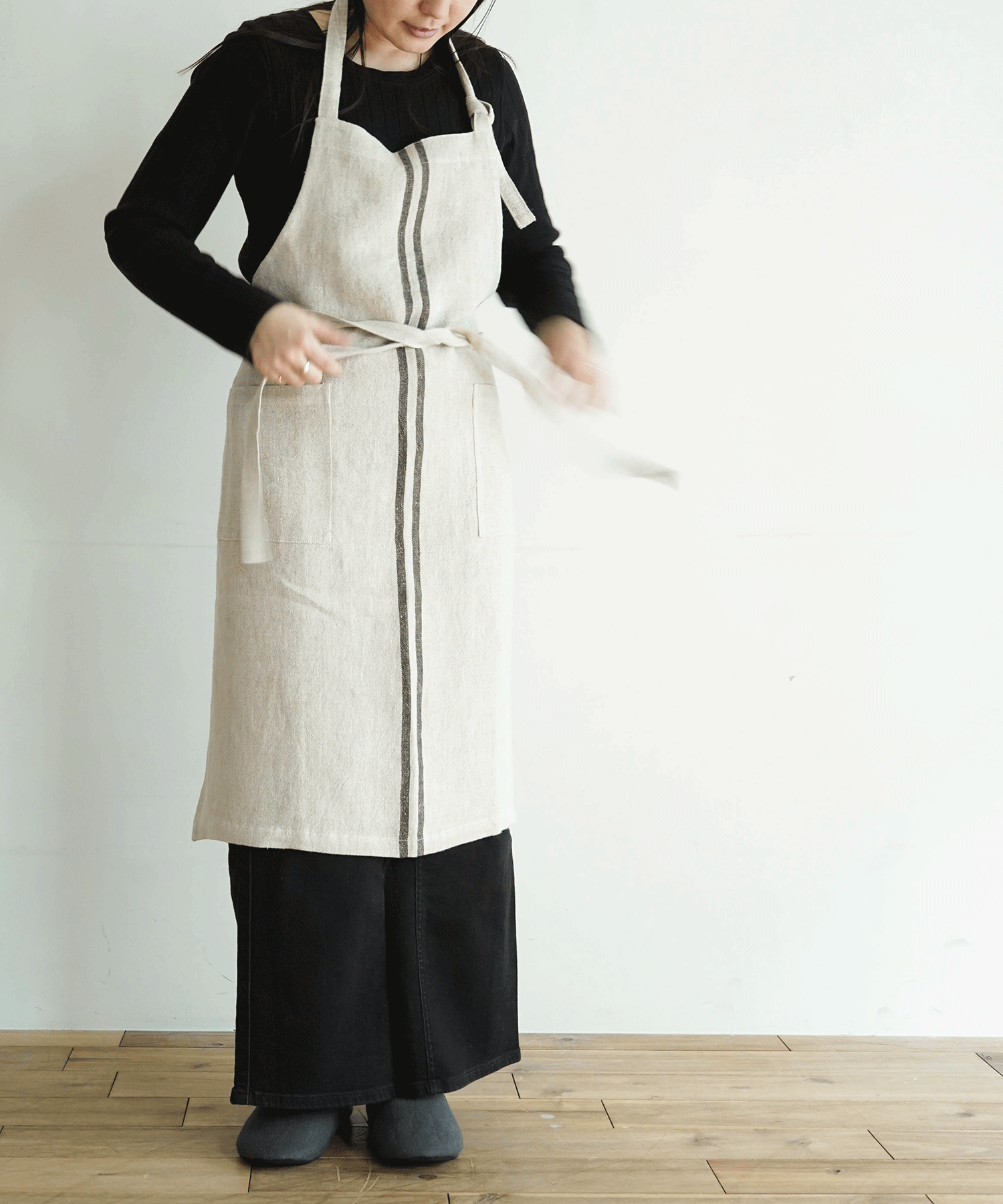 Wストライプエプロン