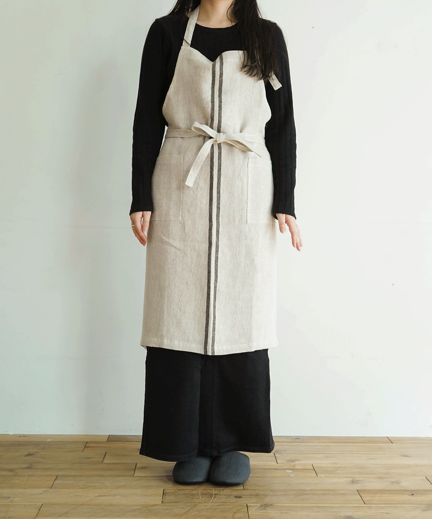 Wストライプエプロン