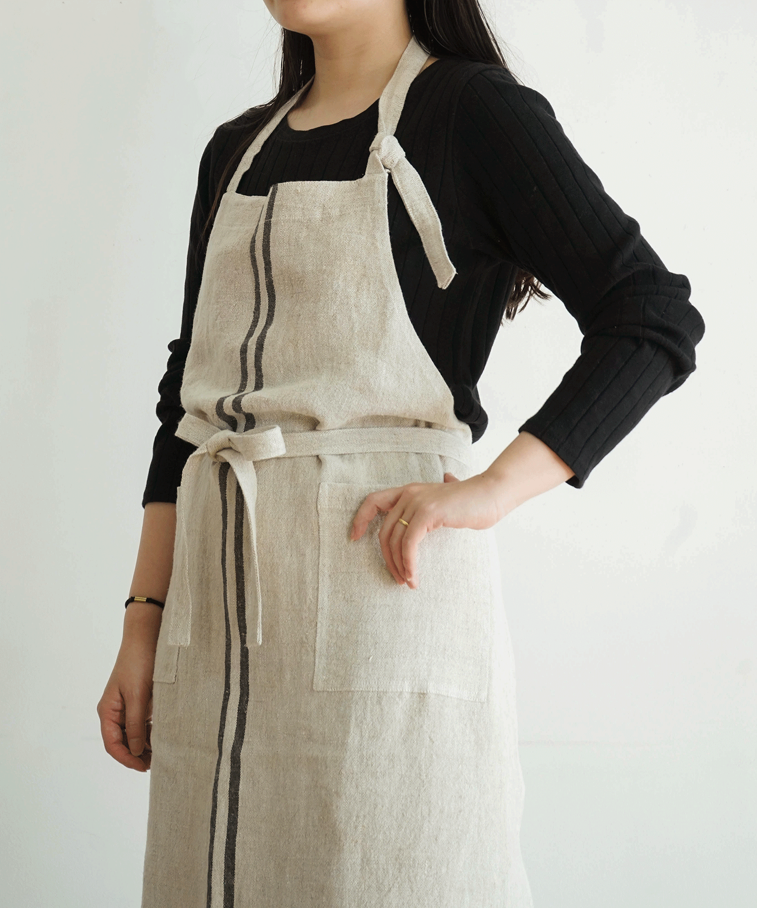 Wストライプエプロン
