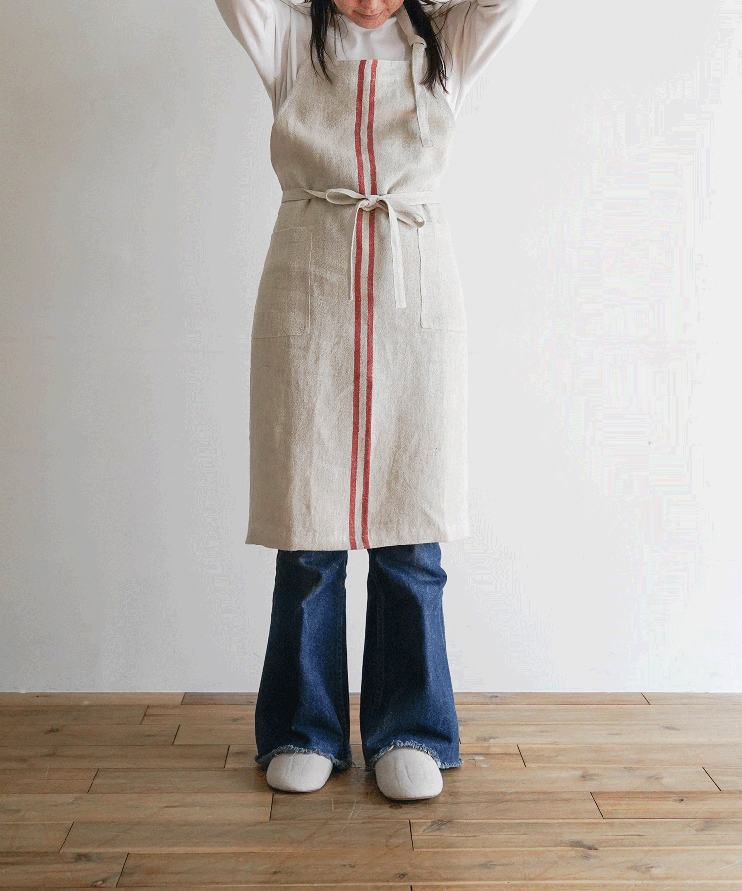 Wストライプエプロン