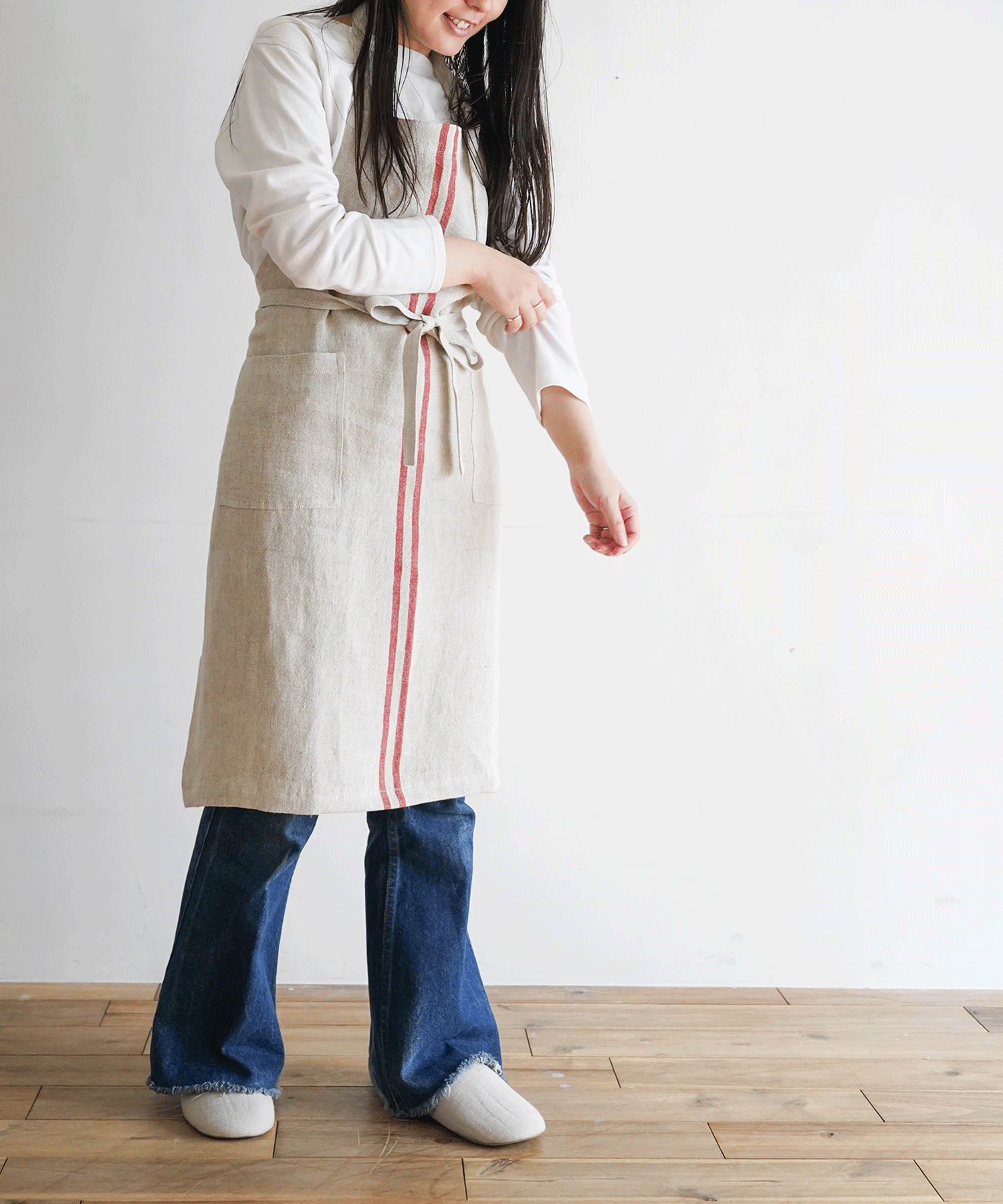 Wストライプエプロン