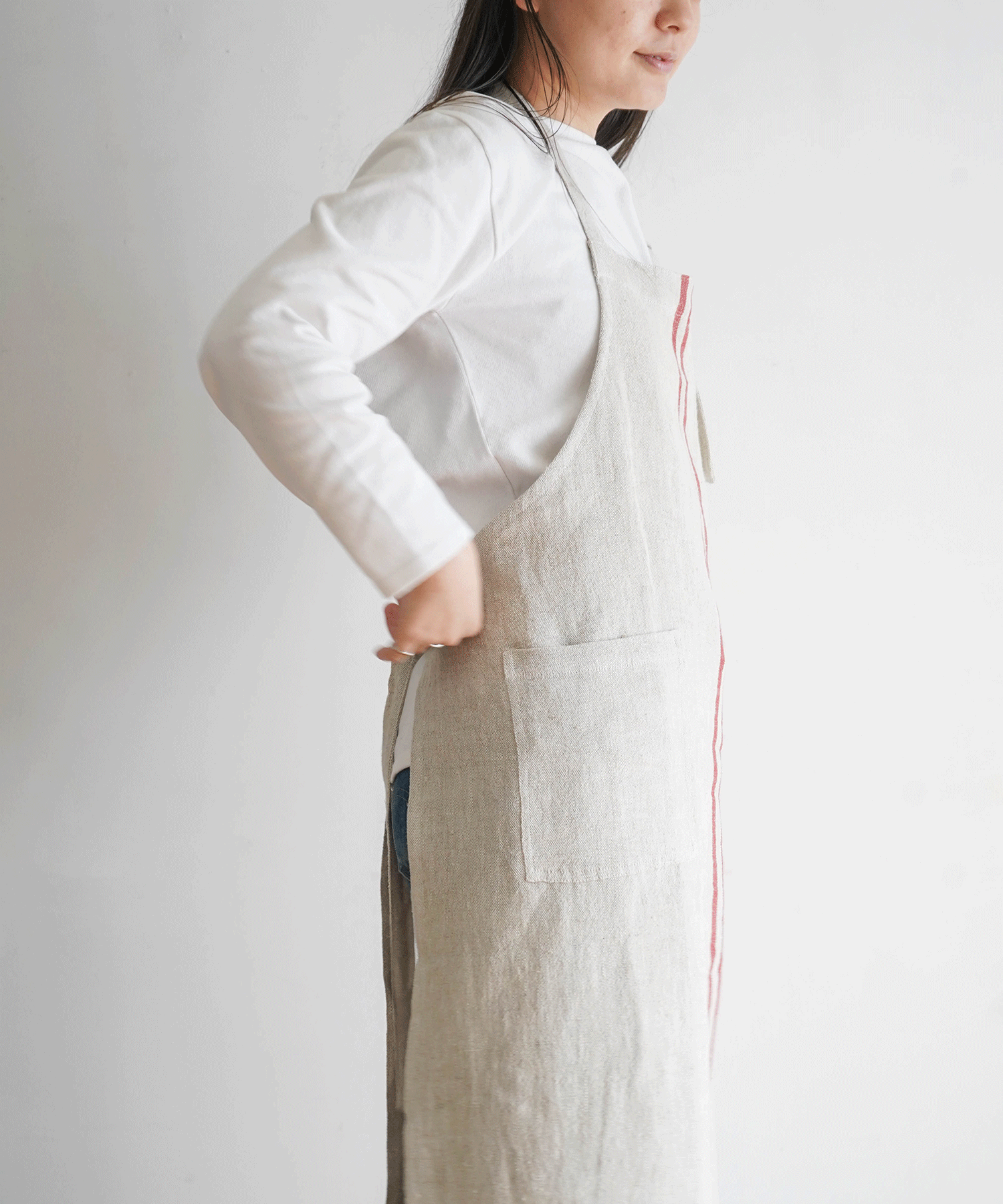 Wストライプエプロン