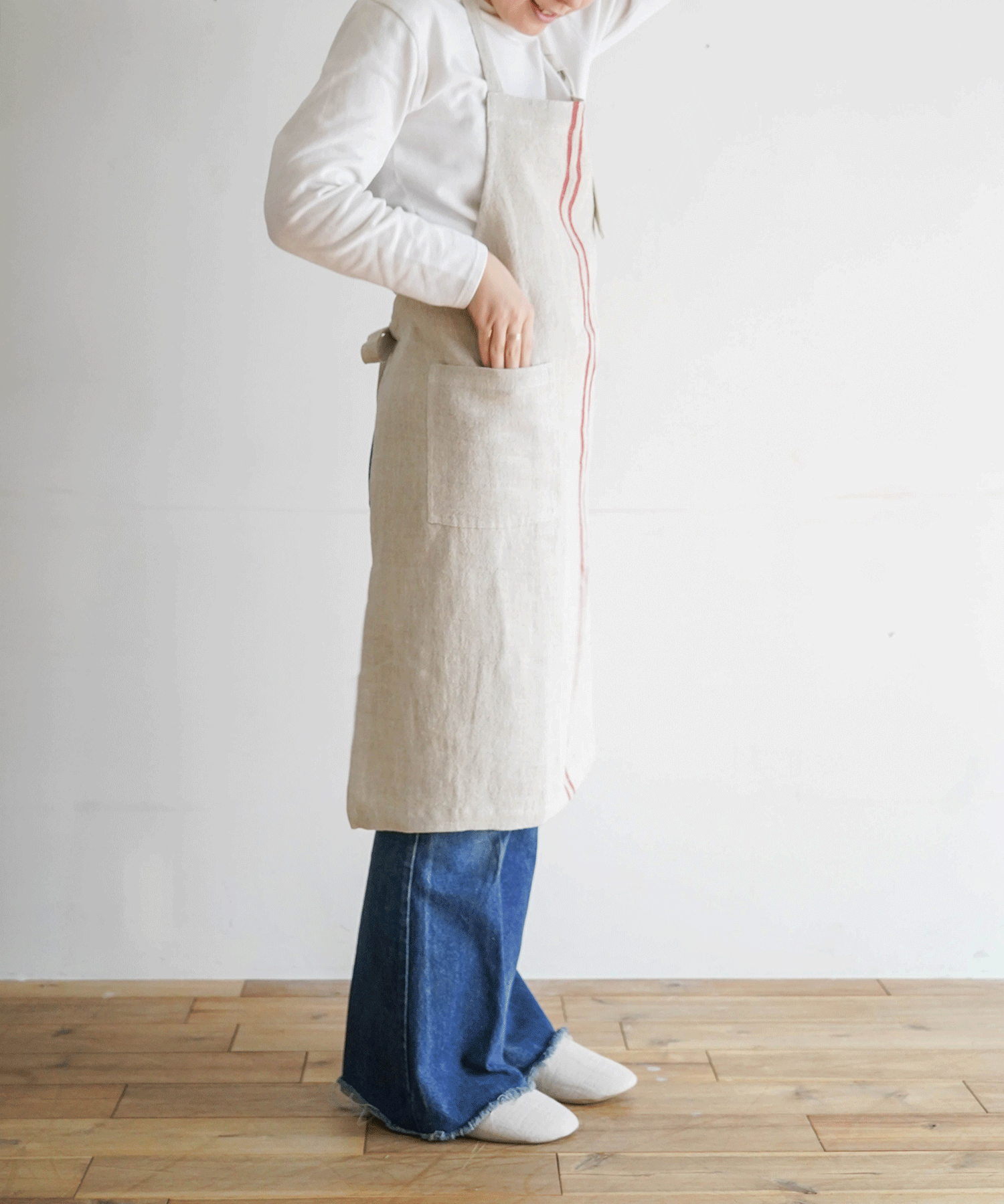Wストライプエプロン