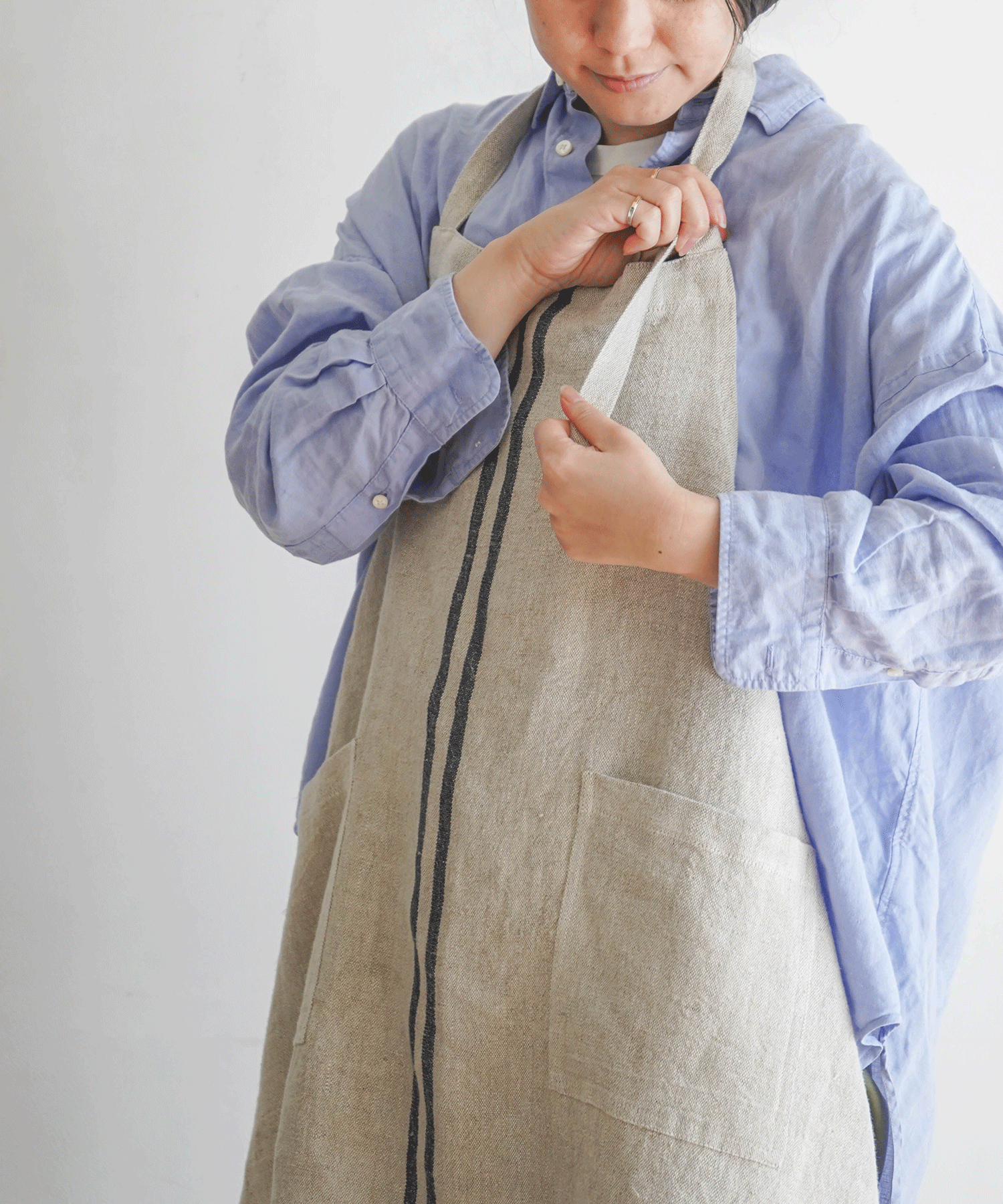 Wストライプエプロン