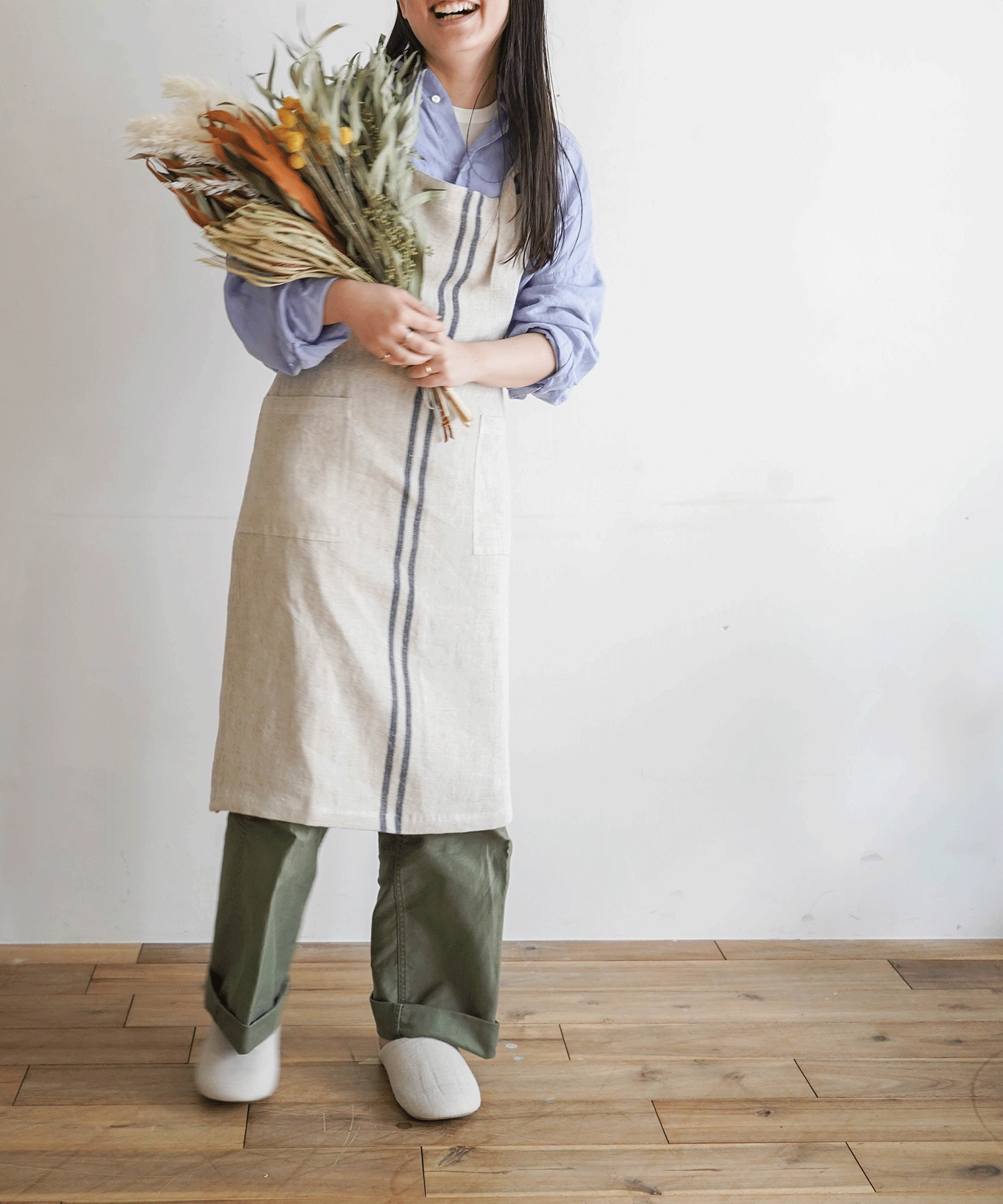 Wストライプエプロン