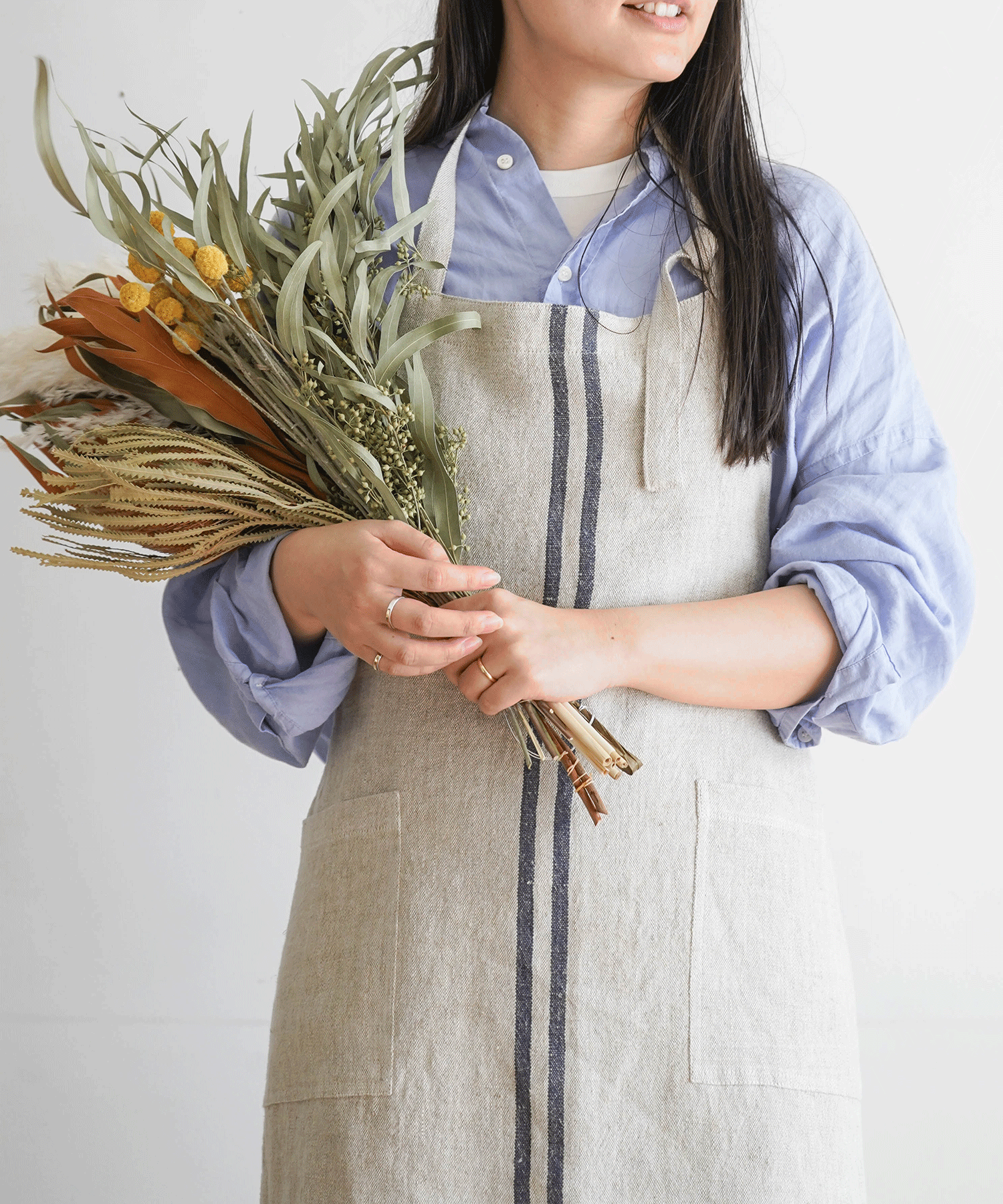 Wストライプエプロン