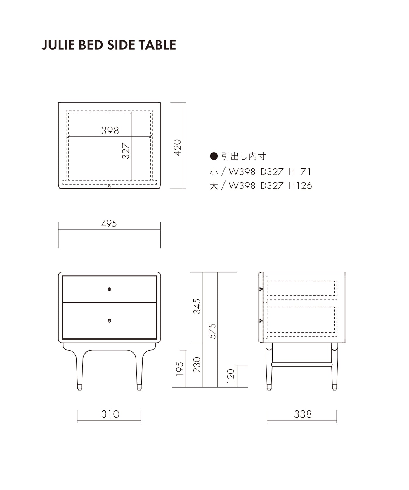 JULIE BED SIDETABLE WHITE OAK