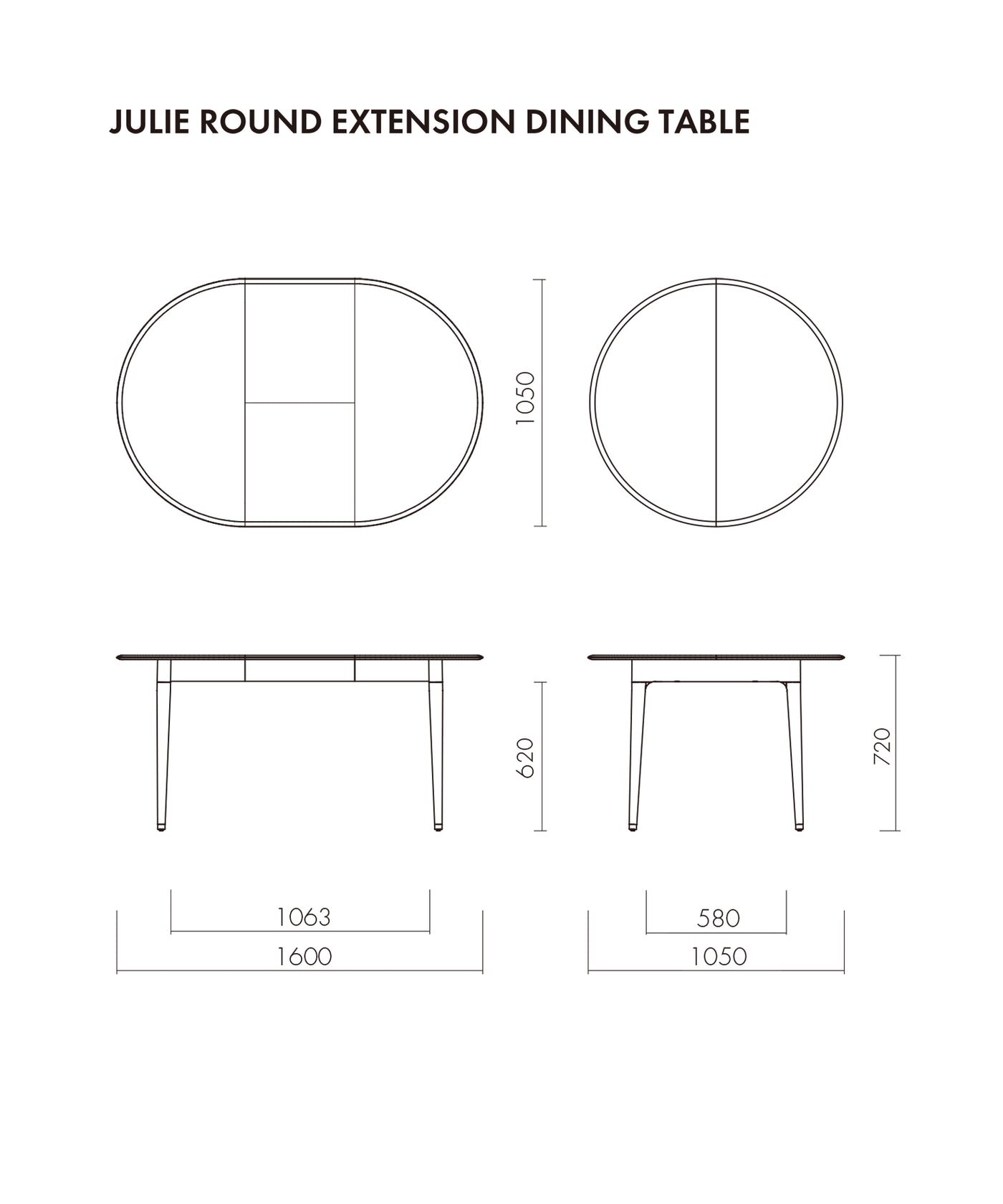 JULIE ROUND EXTENSION DINING TABLE WHITE OAK