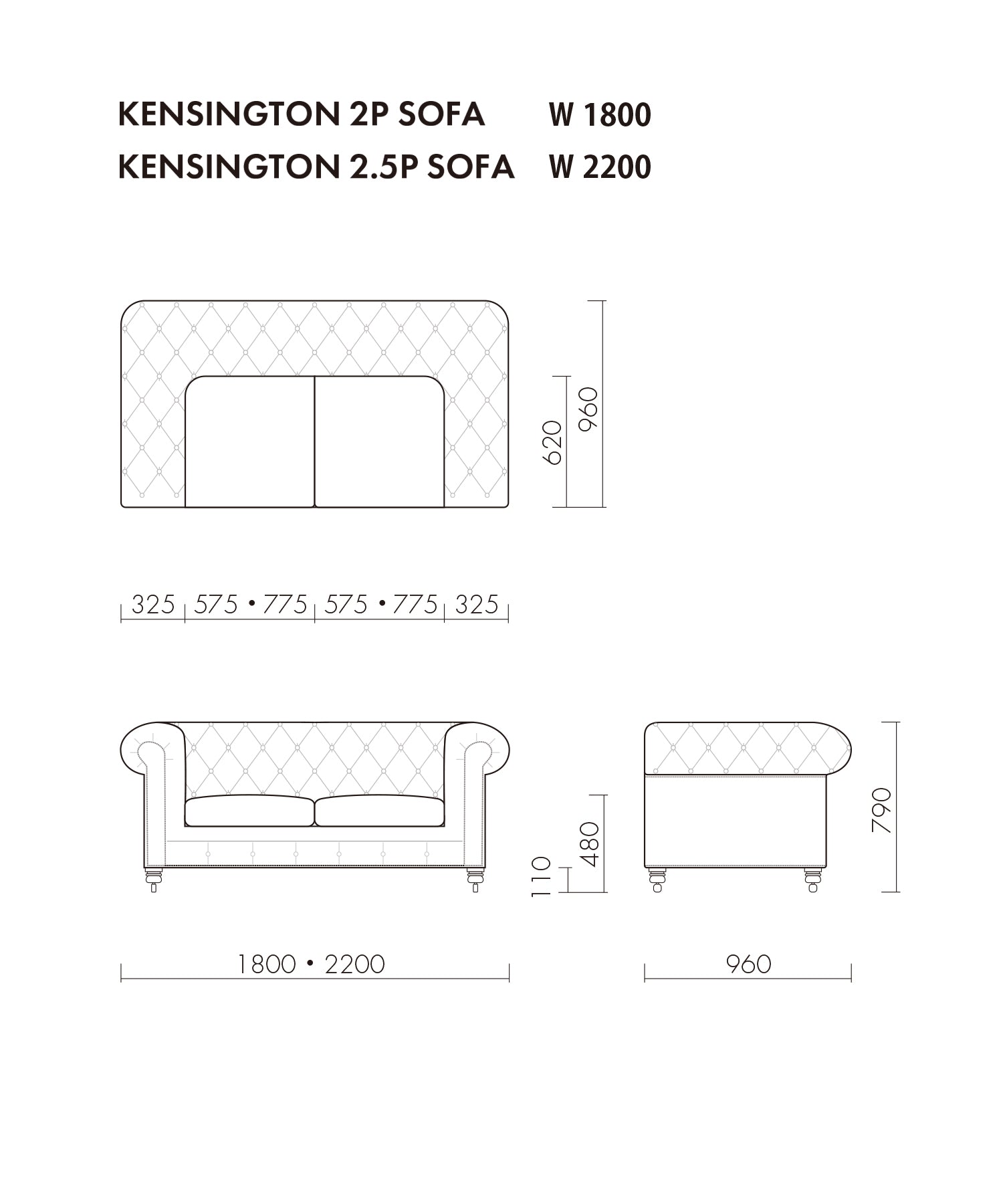KENSINGTON 2P SOFA BIKERTAN