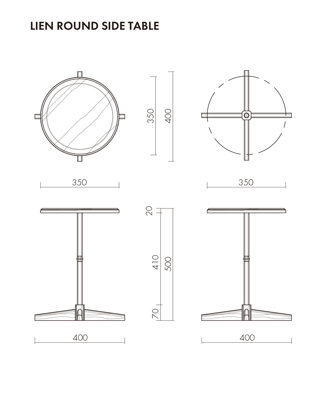 ecruxe（エクリュクス）LIEN ROUND SIDE TABLE OAK｜真鍮塗装と木材の