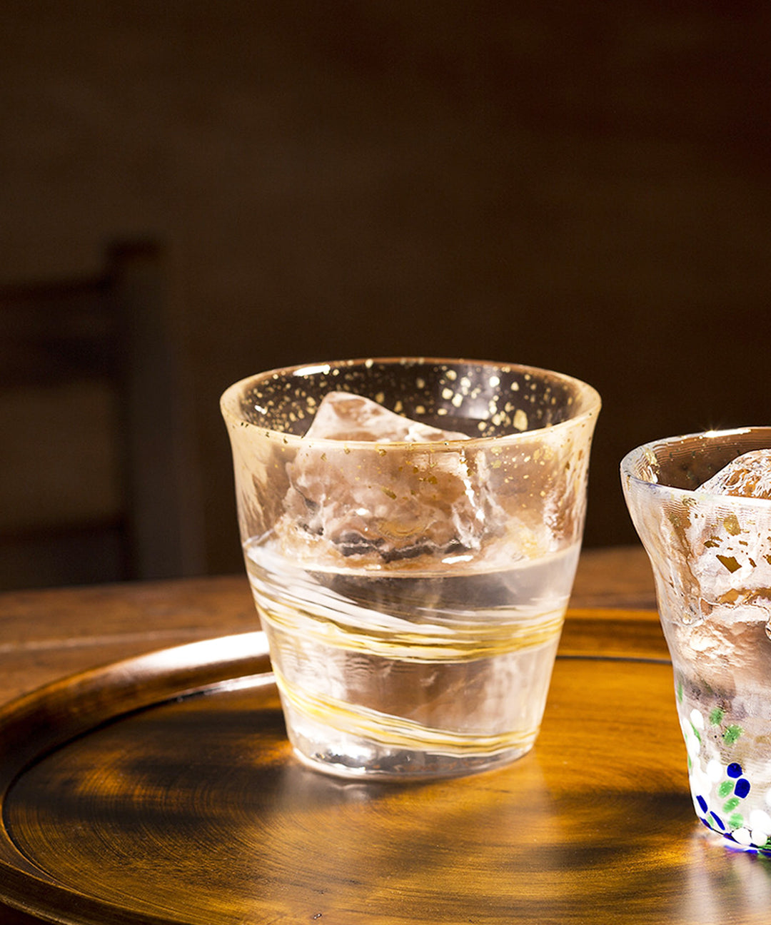 津軽びいどろ 氷華 金彩ロックグラス｜木箱入り ウイスキーグラス 焼酎