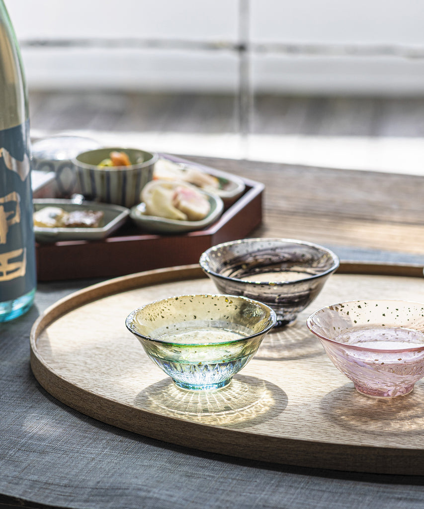 津軽びいどろ 爽華 金彩 盃｜木箱入り おちょこ 平盃 日本酒 酒器