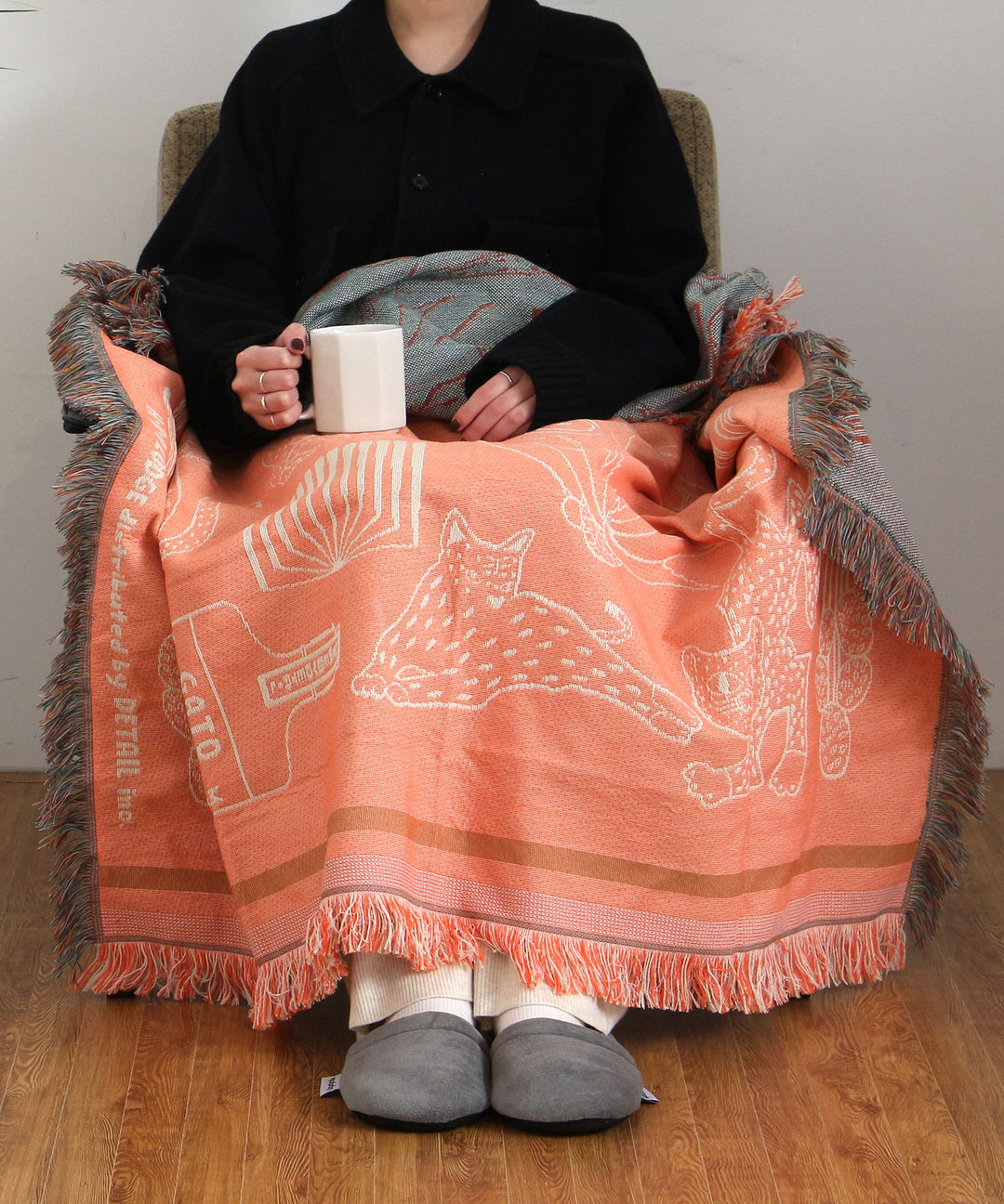 OAX THROWKET Cat and more Apricot - メキシコの彩りと猫のデザイン