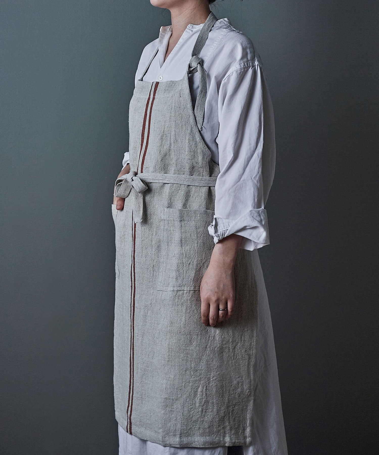 Wストライプエプロン