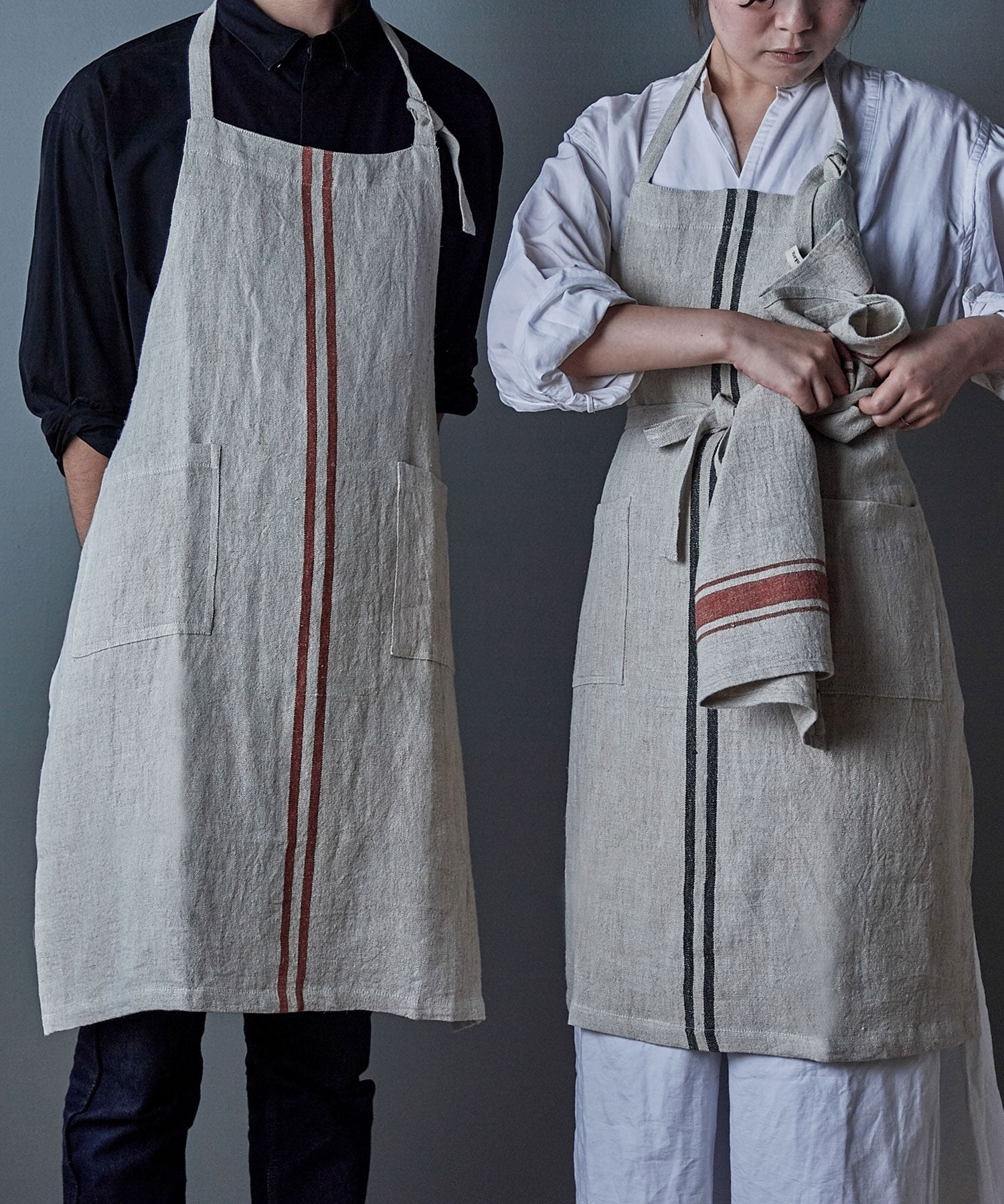 Wストライプエプロン