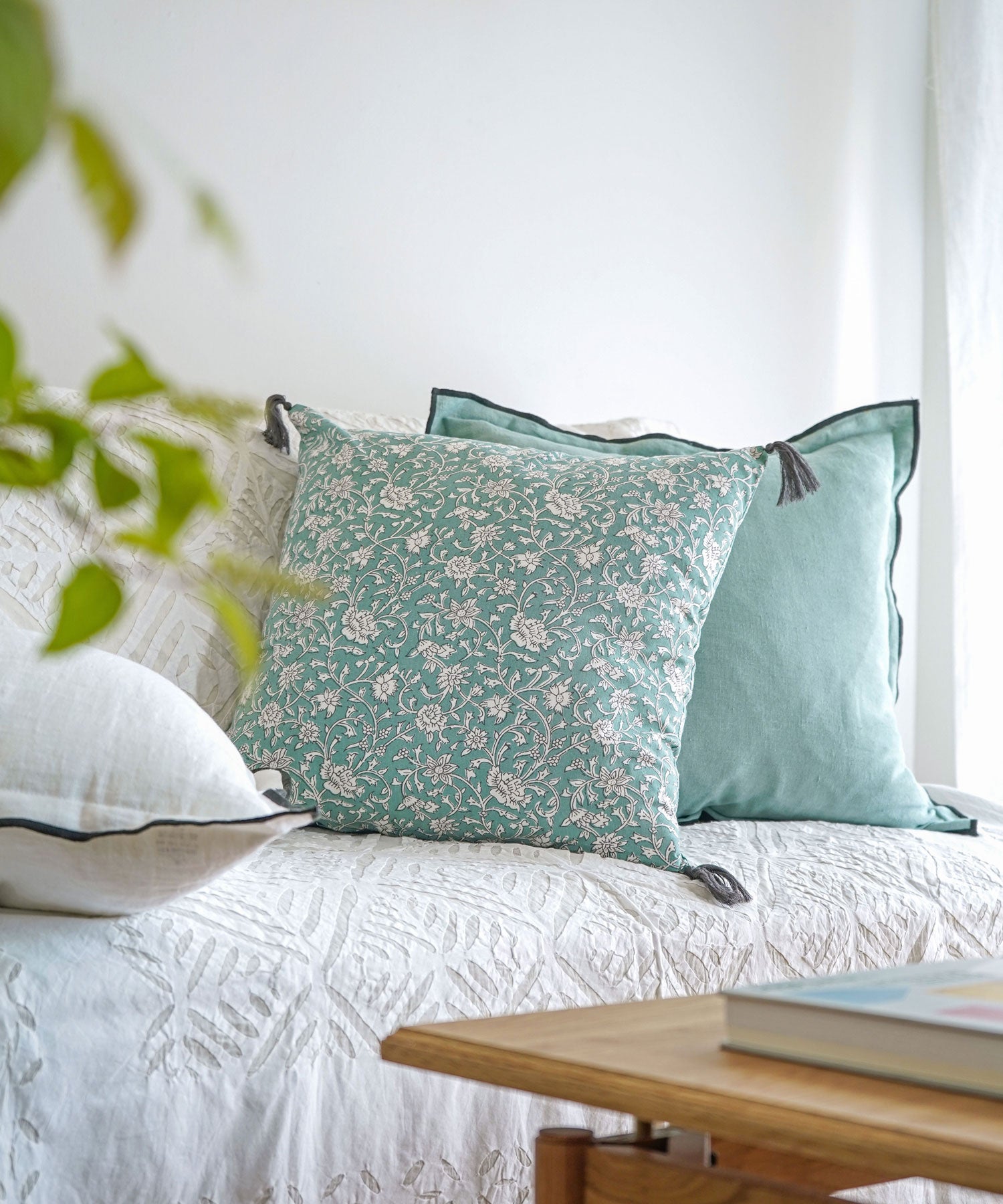 ブロックプリントクッションカバー