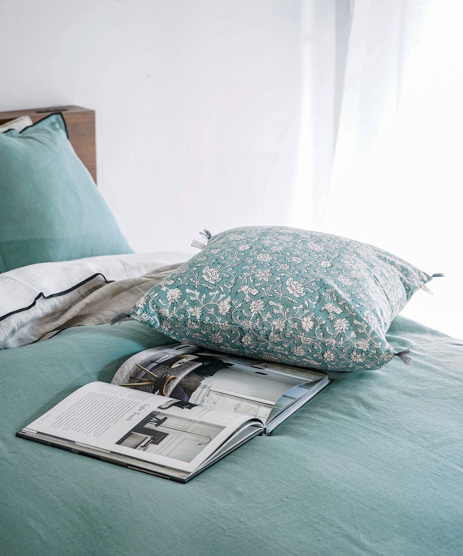 ブロックプリントクッションカバー