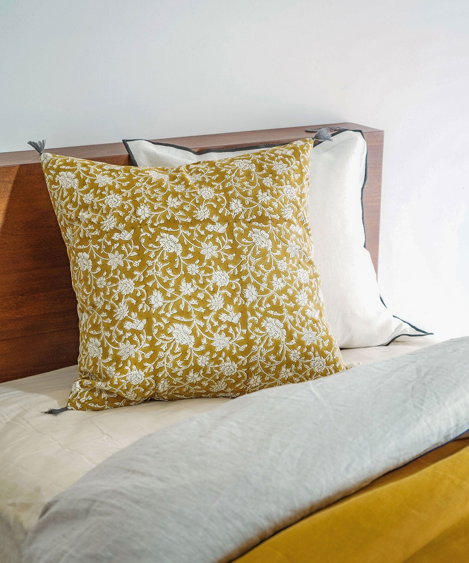 ブロックプリントクッションカバー