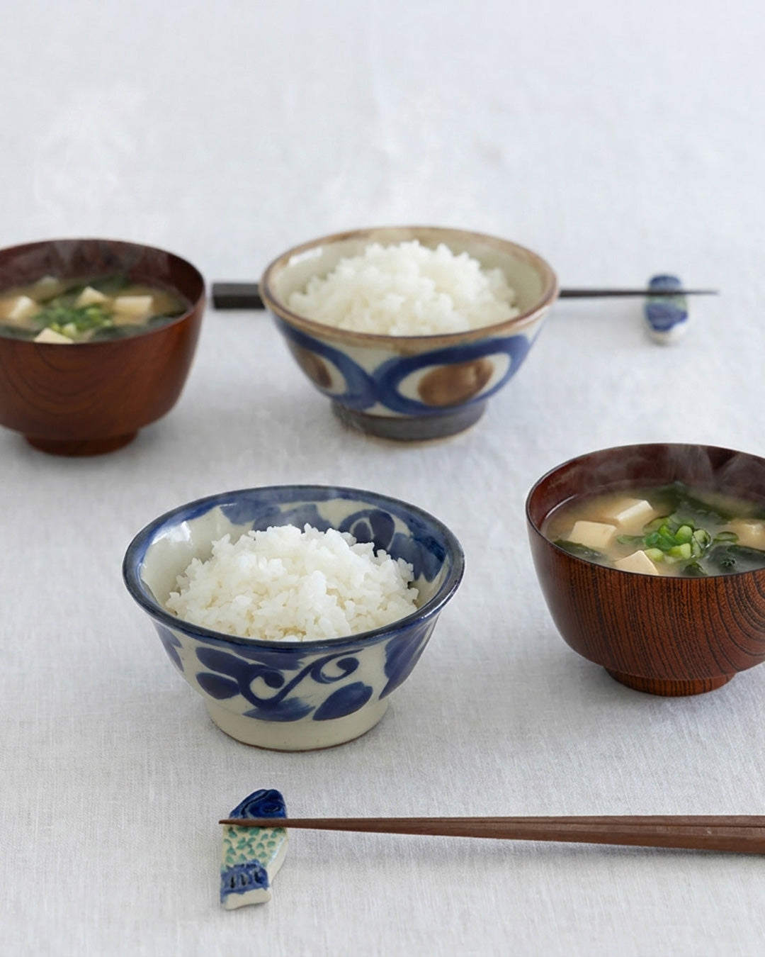 [入手困難]花笠マカイ　４寸ベアセット（ご飯茶碗） マカイ 4寸｜コバルトの絵付けと底面のワンポイントが可愛い野本周氏作